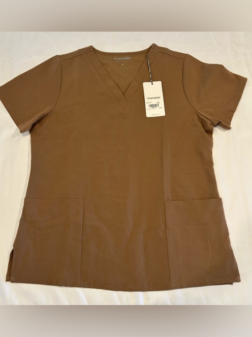 Mandala Women's Scrub Top Short Sleeve Brown